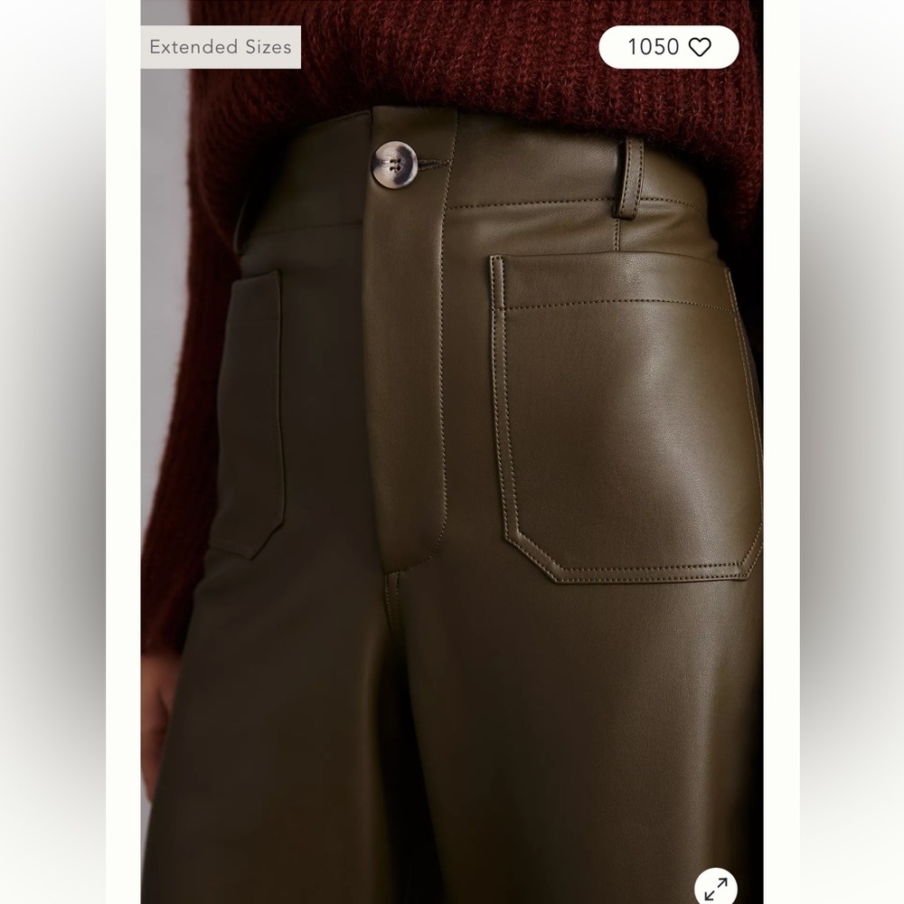 Anthropologie‎ The Colette Crop Olive Faux Leather Pants - Picture 4 of 9